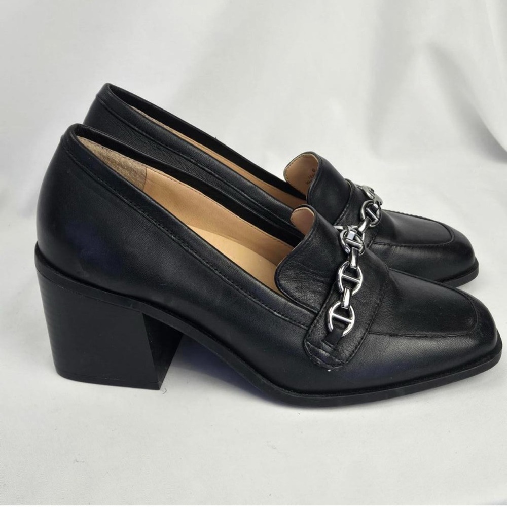 Alex Marie Black Chunky Heeled Loafers with Chain Detail 6.5